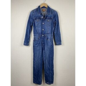 American Eagle 4 Coverall Jumpsuit Denim Blue Straight Leg Y2k Western Tomboy
